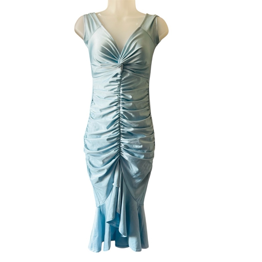 Othr Blue Asymmetrical Ruched Midi Dress